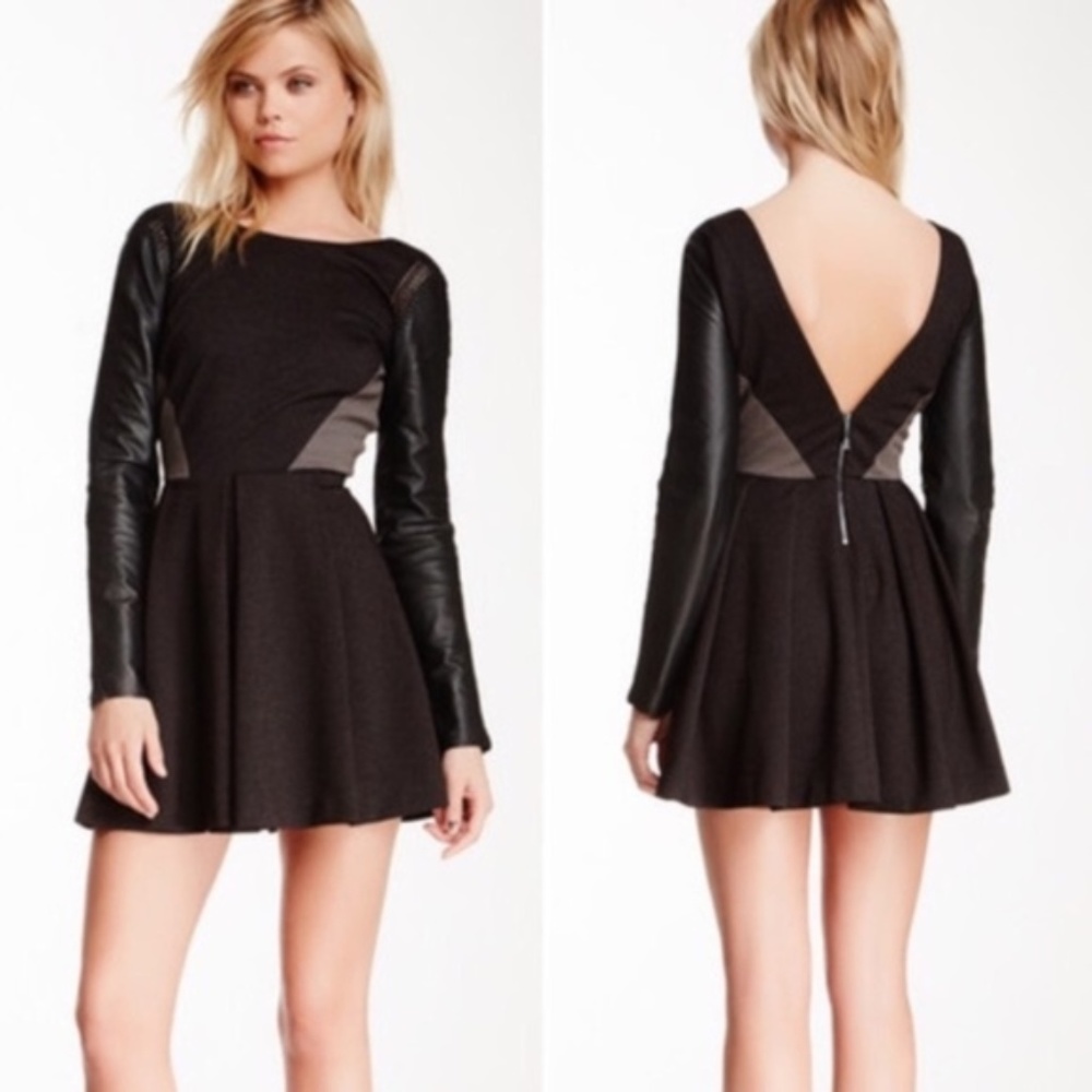 Stella & Jamie Rio Leather Sleeve Mix Media Dress